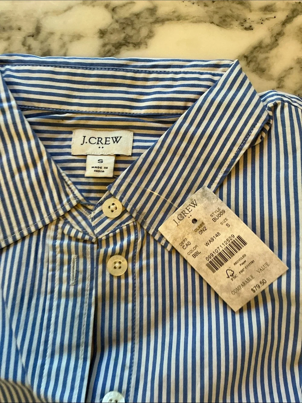 NWT J. Crew Button-up Blue Striped cotton poplin shirt Sz S - NEEDS WASH